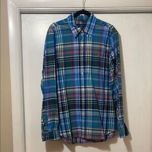 Ralph Lauren Blue and Green Casual Button Down Shirt extra large slim fit